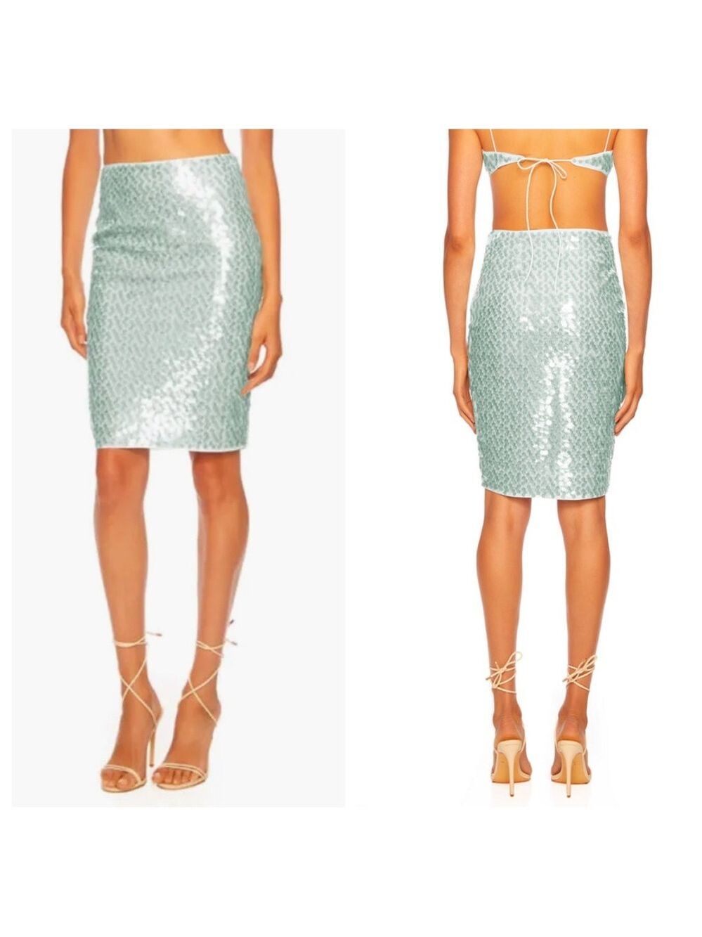 Susana Monaco Dot Sequin Pencil Skirt in Celadon Size Small NWT